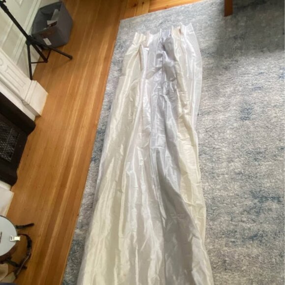 2 Custom 26W x 96L Gray/Ivory LINED Pinch Pleat Silk Curtains - Picture 1 of 9